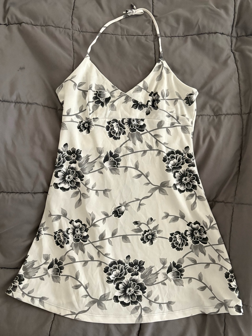 Vintage Charlotte Russe White Mini Dress with Black and Gray Floral Print